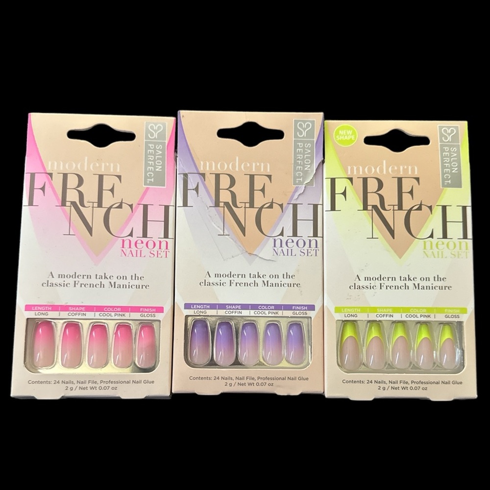 Salon Perfect lot of 3 neon press on nails